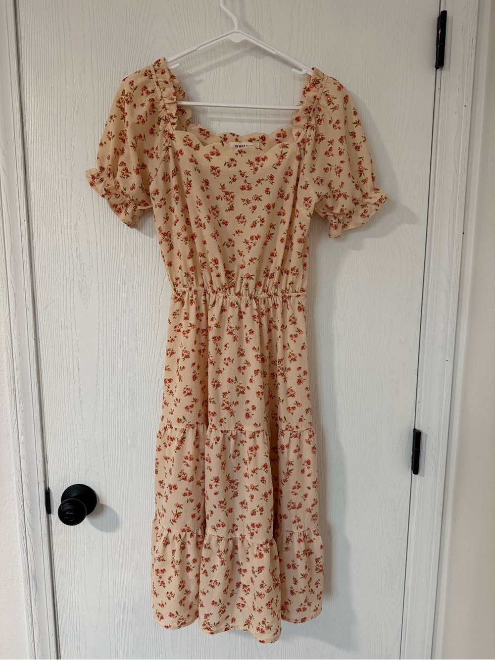 Monteau Cream Midi Dress with Red Floral Print